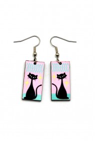 Cat on Pink Earrings